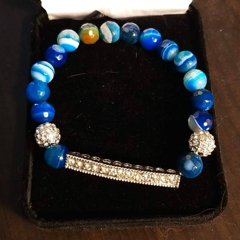 Diamond And Blue Beaded Bracelet